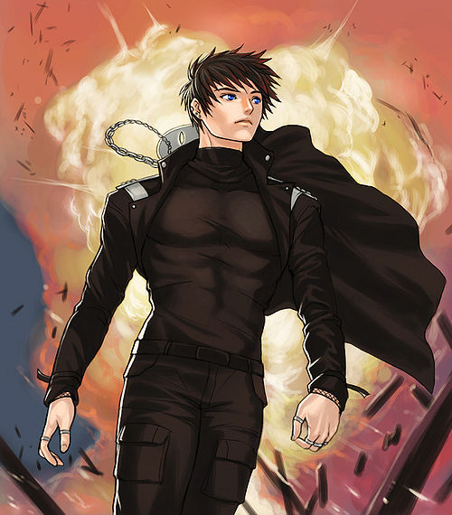 Kamen doesn't look at explosions. Artwork by Cinnie.