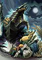 Zinogre successfully hitting a poor victim with its pin attack.